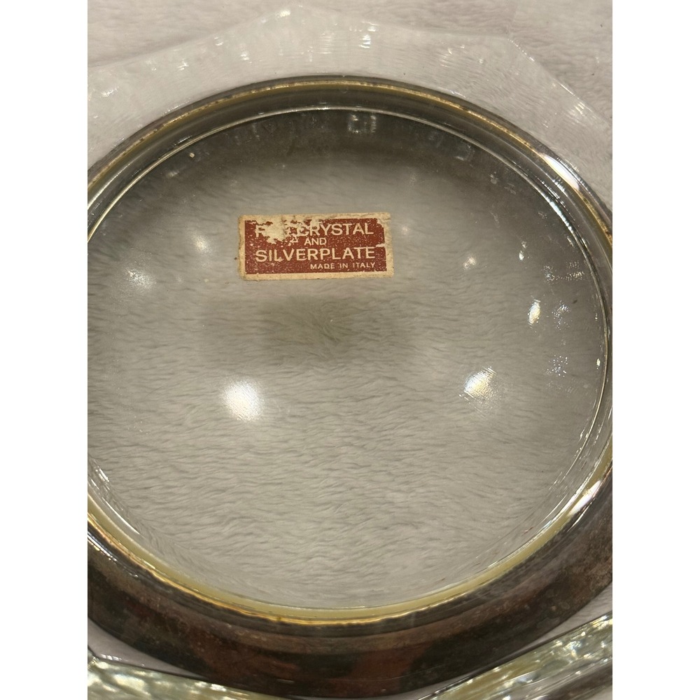 Vintage Italian Crystal Decagon Bowl with Silverplate Base Made in Italy Faceted - Picture 2 of 9